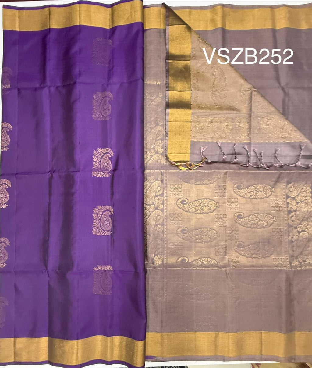 VSZB252 - violet color body , light lavender color pallu , blouse - Pure silk saree