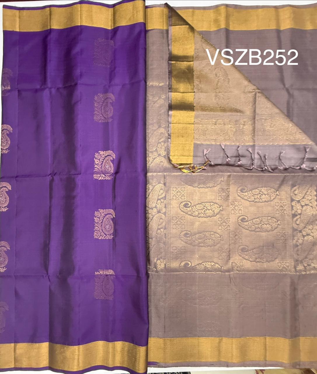 VSZB252 - violet color body , light lavender color pallu , blouse - Pure silk saree