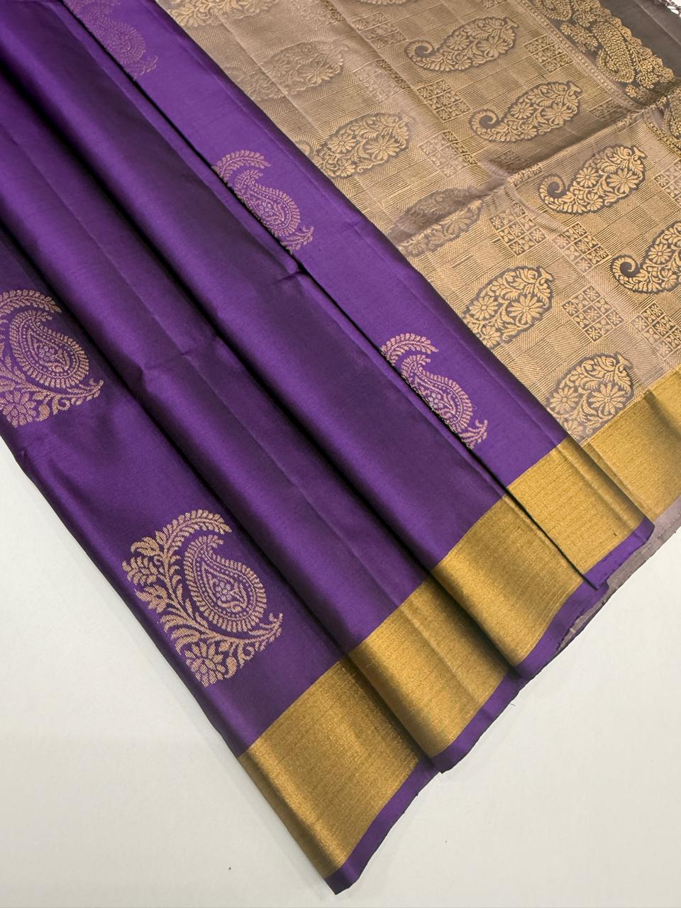 VSZB252 - violet color body , light lavender color pallu , blouse - Pure silk saree