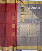 VSZB253 - maroon color body , light lavender color pallu , blouse - Pure silk saree
