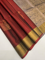 VSZB253 - maroon color body , light lavender color pallu , blouse - Pure silk saree