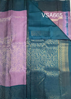 VSA665 - lavender color body , peacock blue color pallu , blouse pure silk saree