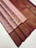 VSA667 - pastel lavender color body , dark purple color pallu , blouse pure silk saree