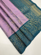 VSA665 - lavender color body , peacock blue color pallu , blouse pure silk saree