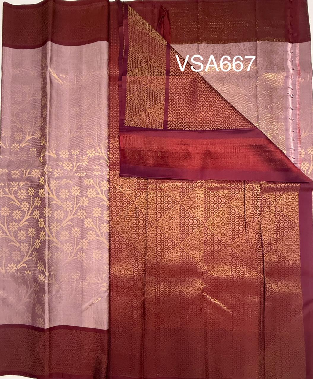 VSA667 - pastel lavender color body , dark purple color pallu , blouse pure silk saree