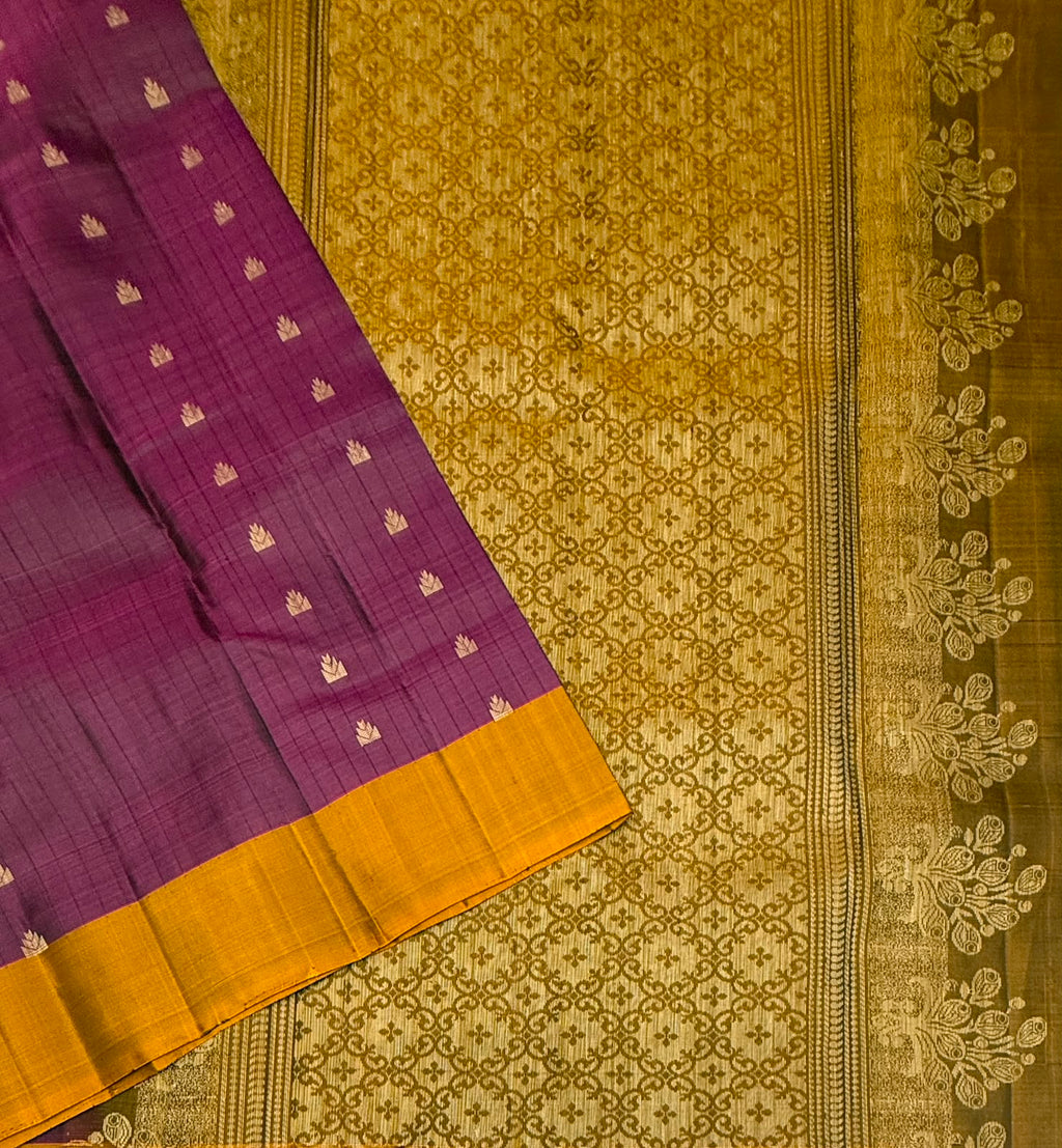 VSOH443 - purple color body , mustard color pallu , blouse - Pure silk saree