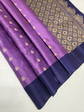VSOH444 - lavender color body , navy blue color pallu , blouse - Pure silk saree