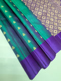 VSOH445 - peacock green color body , violet color pallu , blouse - Pure silk saree
