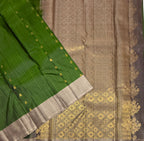 VSOH447 - olive green color body , grey color pallu , blouse - Pure silk saree