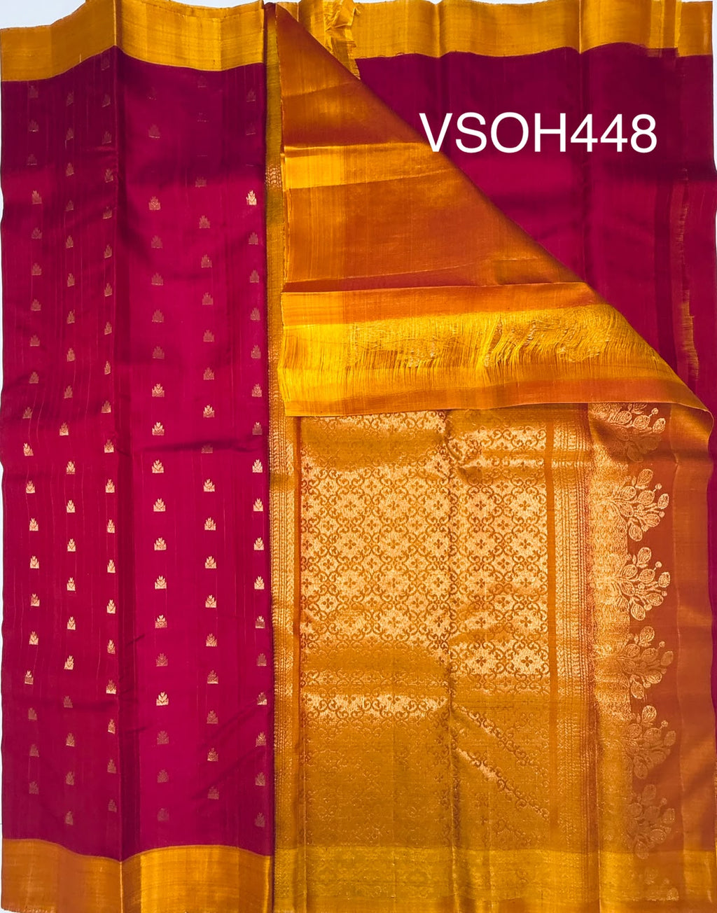 VSOH448 - pink color body , yellow color pallu , blouse - Pure silk saree