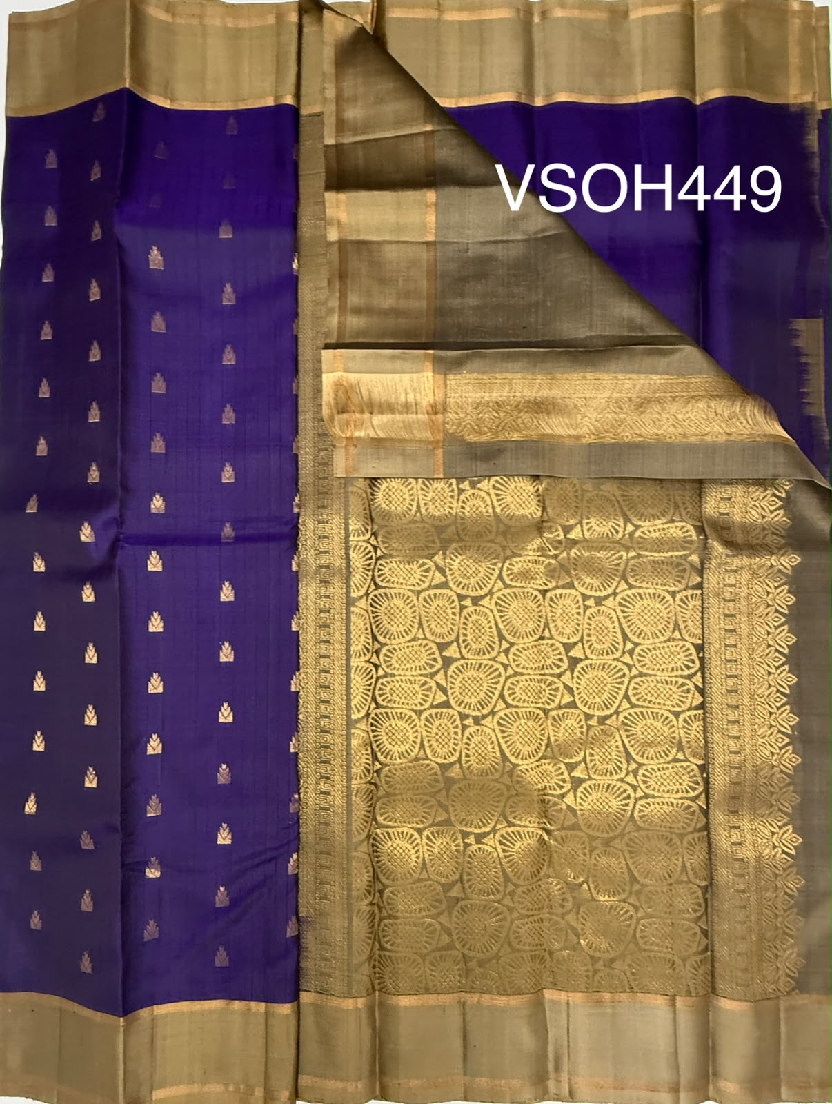 VSOH449 - violet color body , beige color pallu , blouse - Pure silk saree