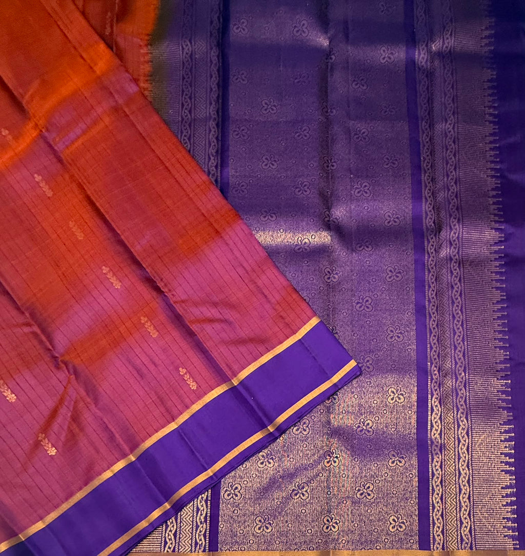 VSOH451 - violet with pink color body , violet color pallu , blouse - Pure silk saree