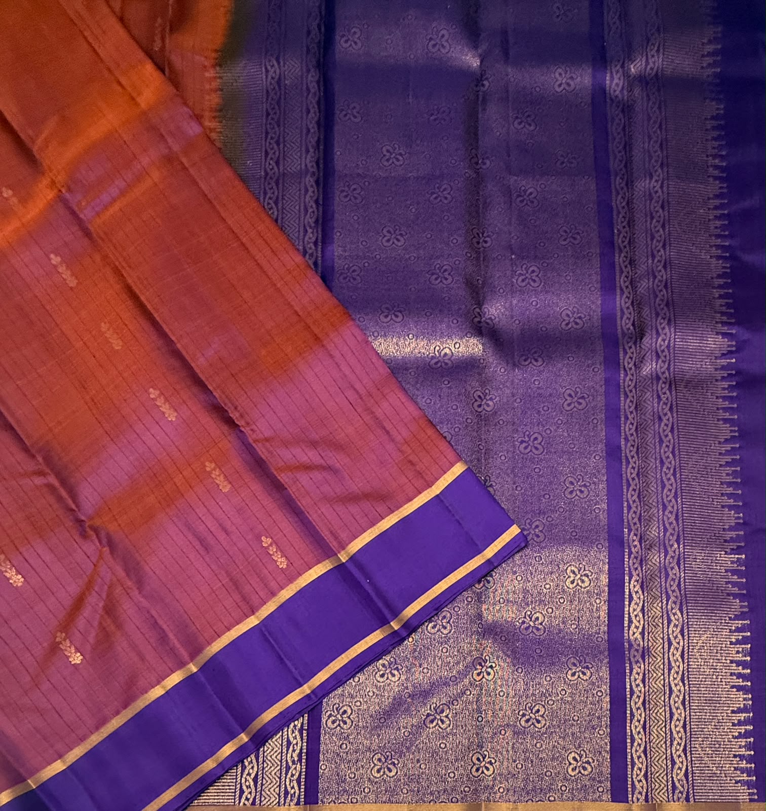 VSOH451 - violet with pink color body , violet color pallu , blouse - Pure silk saree