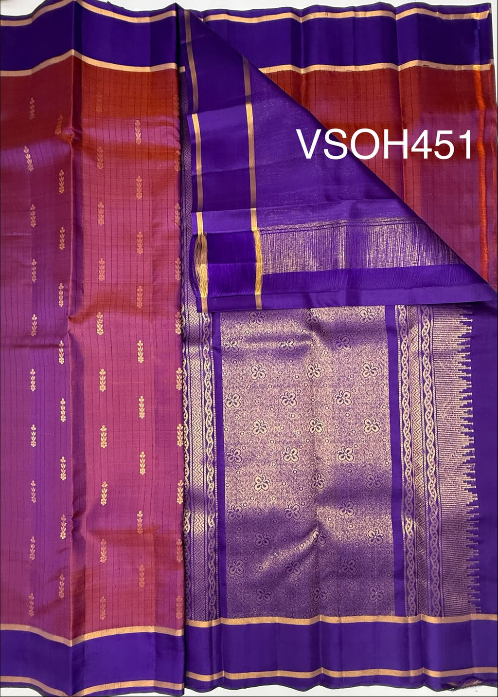 VSOH451 - violet with pink color body , violet color pallu , blouse - Pure silk saree