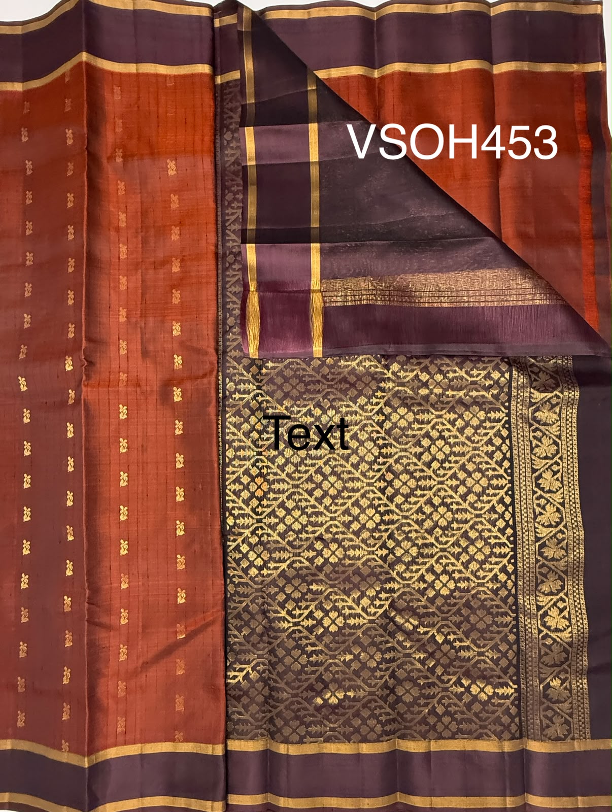 VSOH453 - honey brown color body , dark purple color pallu , blouse - Pure silk saree