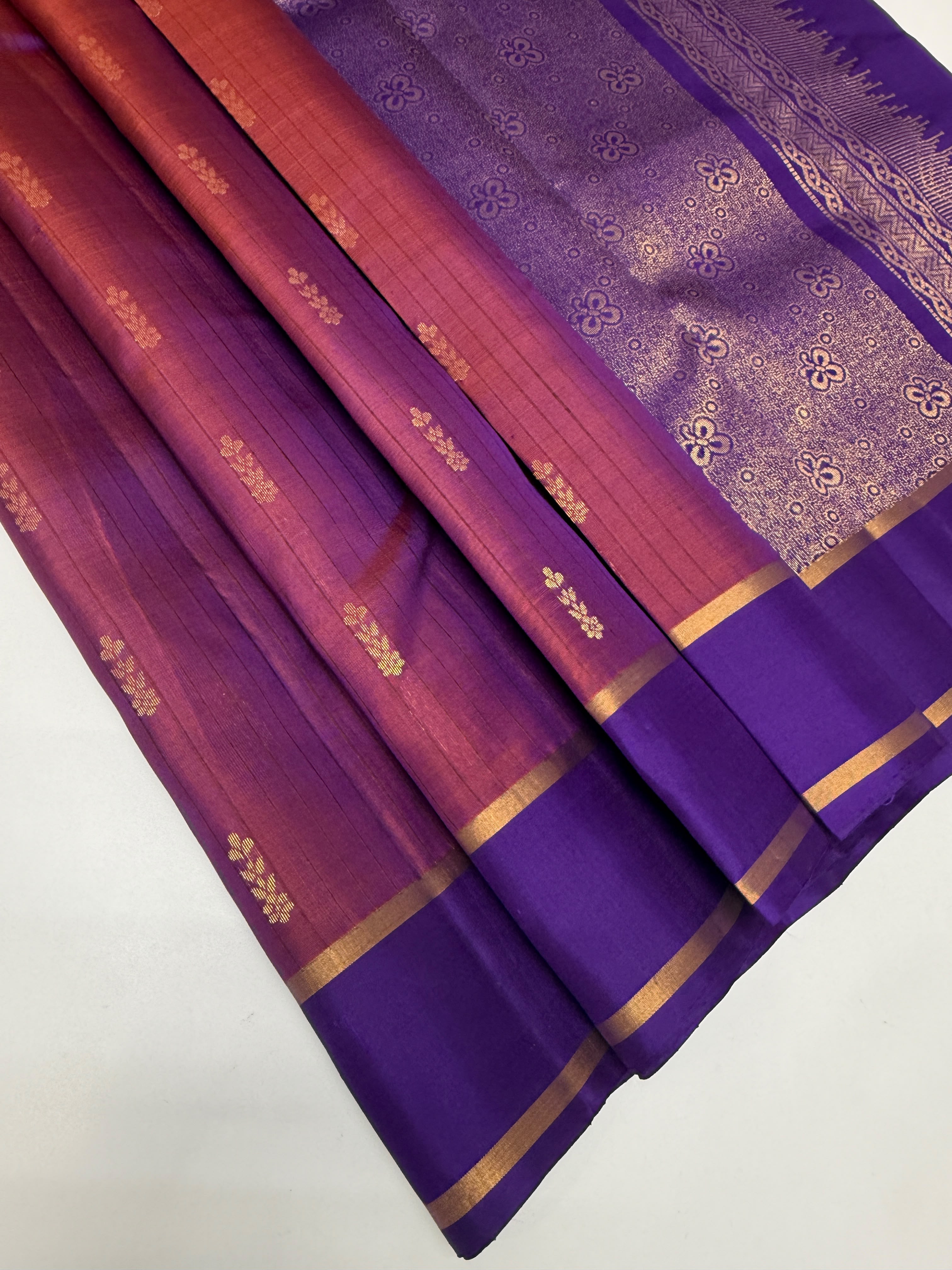 VSOH451 - violet with pink color body , violet color pallu , blouse - Pure silk saree