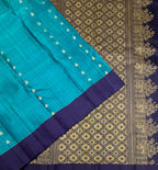 VSOH455 - peacock blue color body , navy blue color pallu , blouse - Pure silk saree