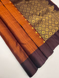 VSOH456 - rust orange color body , dark purple color pallu , blouse - Pure silk saree