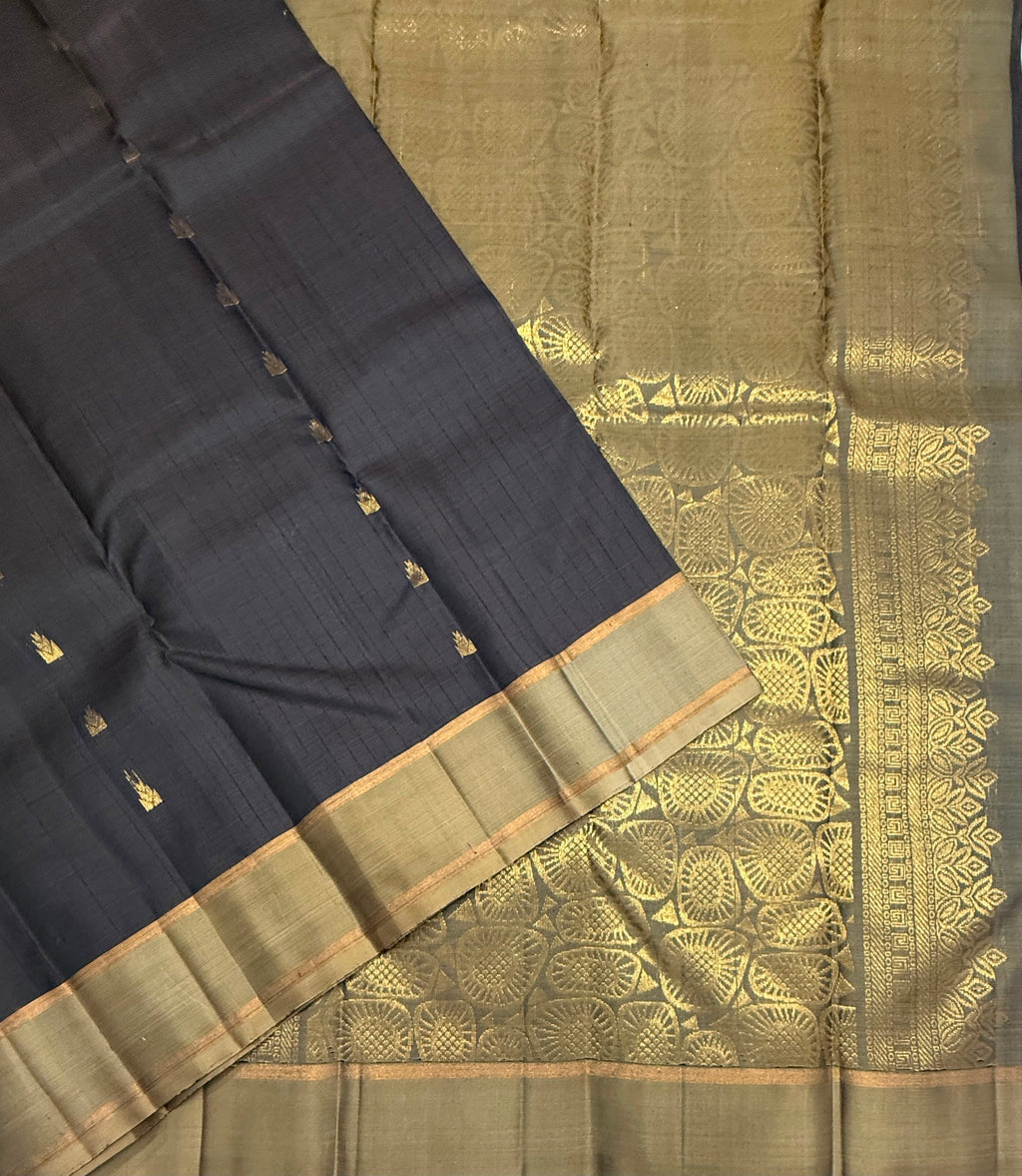 VSOH457- daark brown color body , beige color pallu , blouse - Pure silk saree