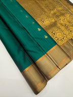 VSOH458 - peacock green color body , beige color pallu , blouse - Pure silk saree