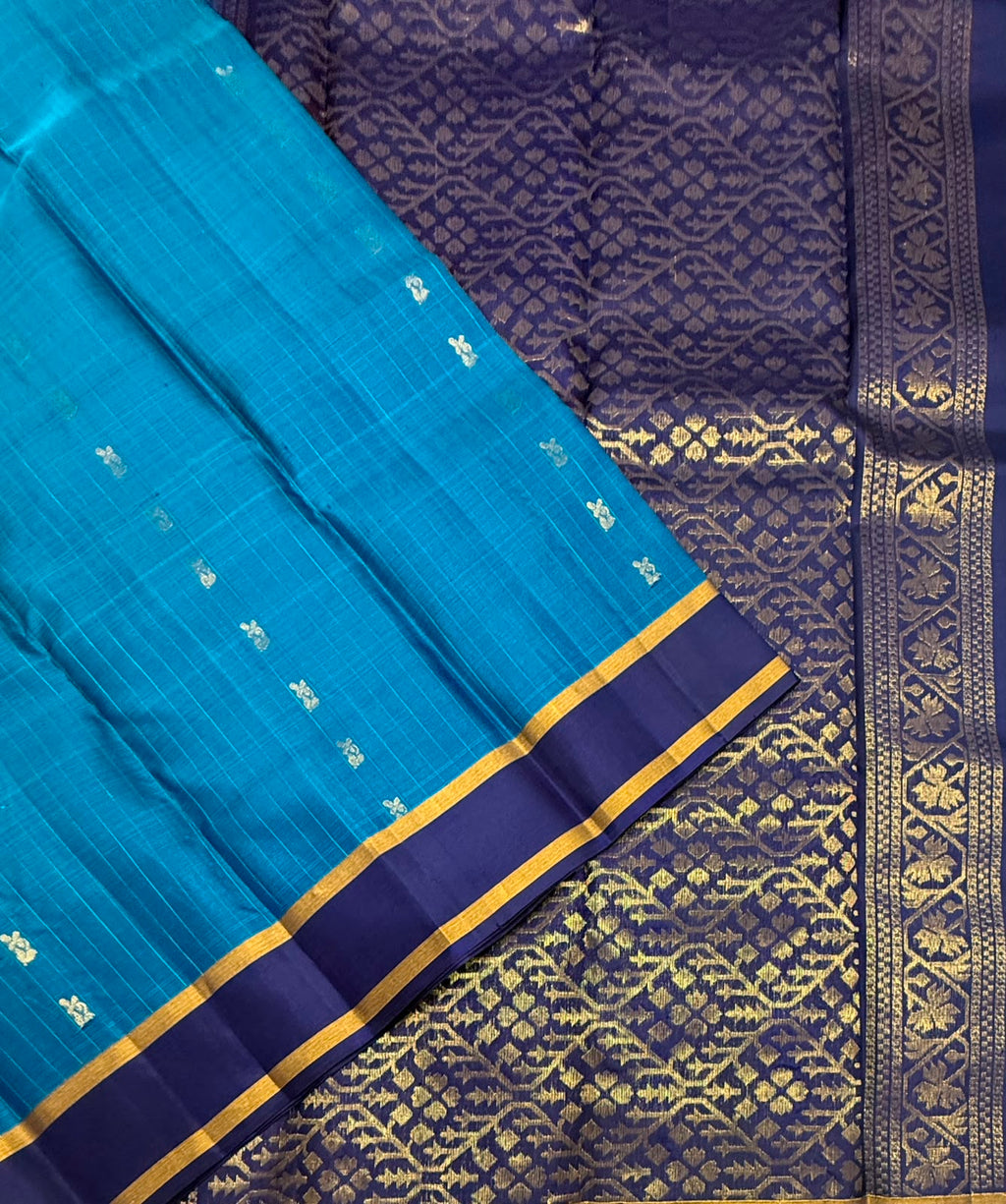 VSOH459 - royal blue color body , navy blue color pallu , blouse - Pure silk saree