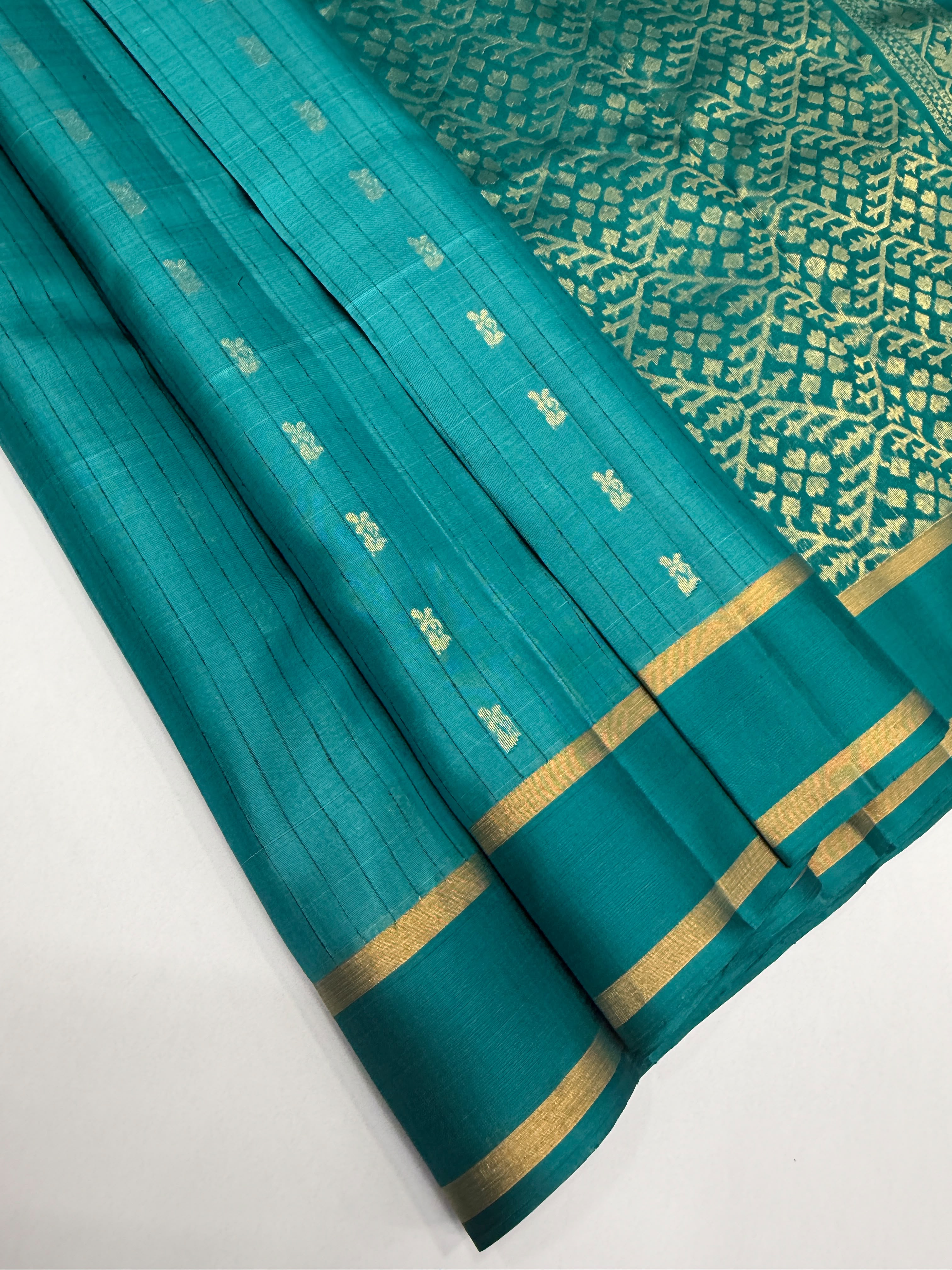 VSOH460 - sea blue color body , dark sea blue color pallu , blouse - Pure silk saree