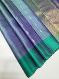 VSOH446 - pastel blue color body , dual green color pallu , blouse - Pure silk saree