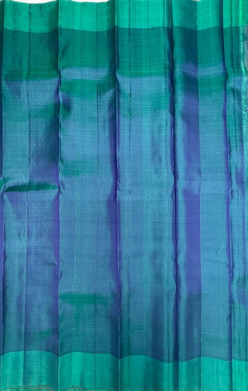 VSOH446 - pastel blue color body , dual green color pallu , blouse - Pure silk saree