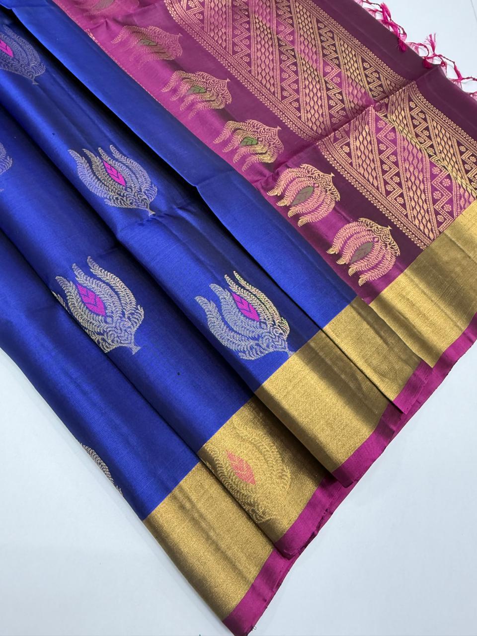 VSOH461- royal blue color body , purple color pallu , blouse - Pure silk saree