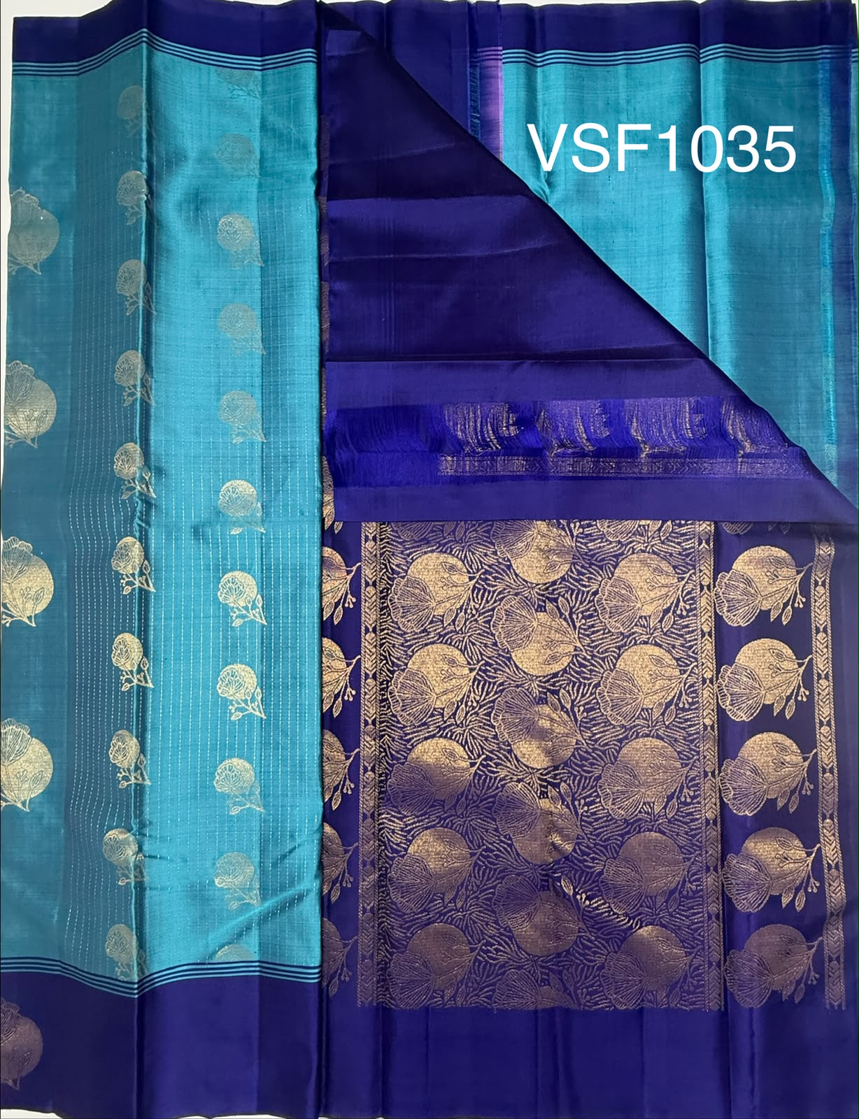 VSF1035 - blue color body ,ink blue color pallu,blouse - Pure silk saree