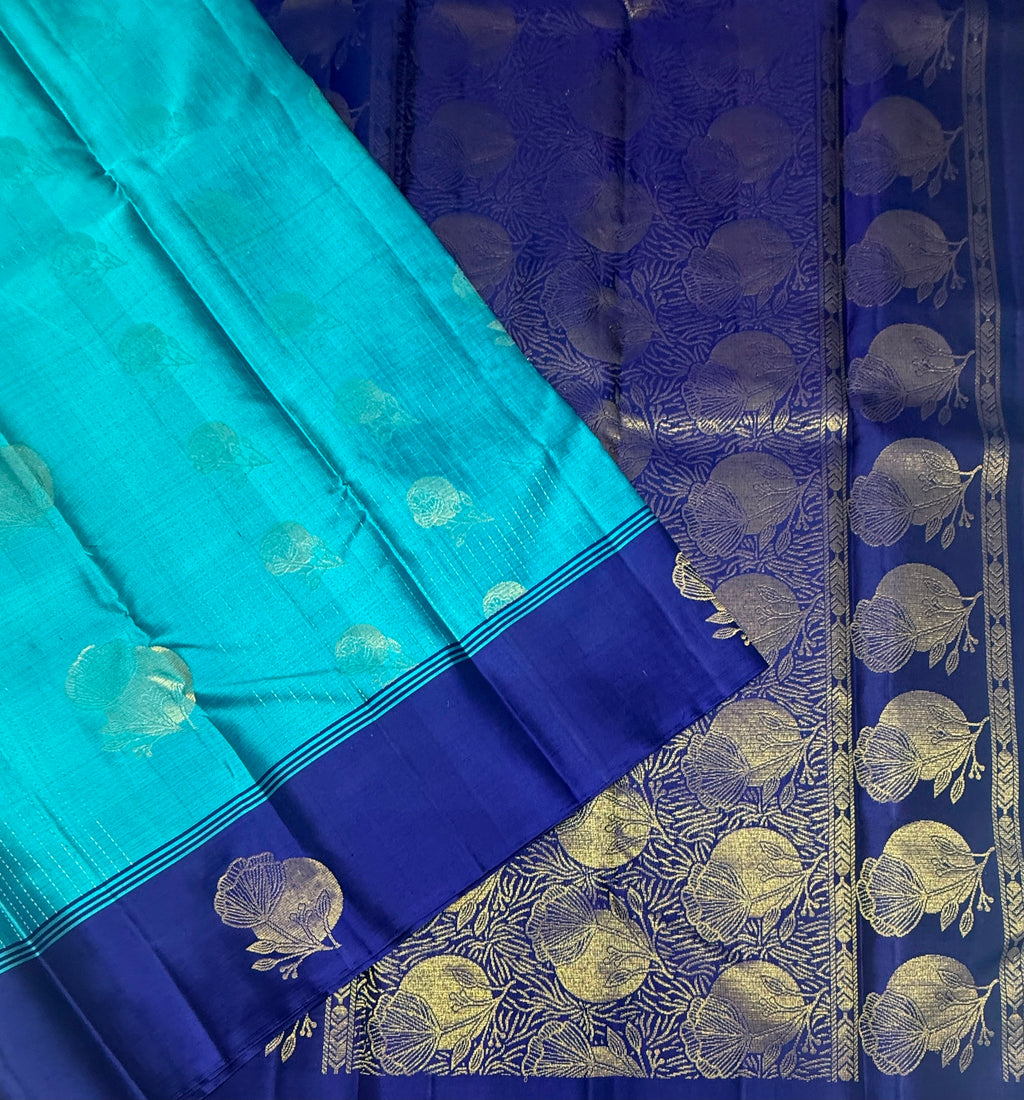 VSF1035 - blue color body ,ink blue color pallu,blouse - Pure silk saree