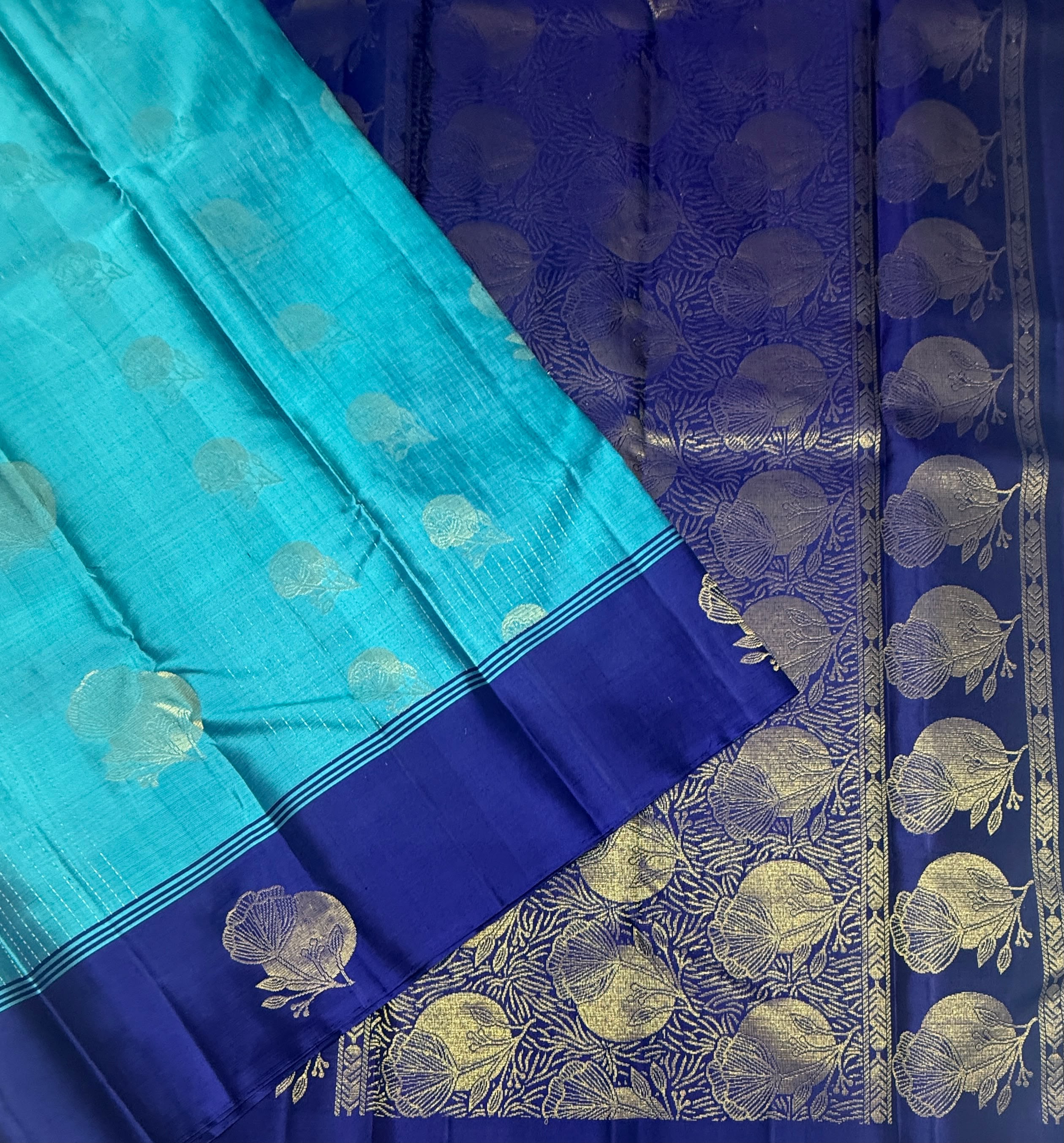 VSF1035 - blue color body ,ink blue color pallu,blouse - Pure silk saree