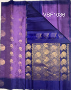 VSF1036 - lavender color body , ink blue color pallu,blouse - Pure silk saree
