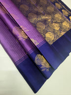 VSF1036 - lavender color body , ink blue color pallu,blouse - Pure silk saree