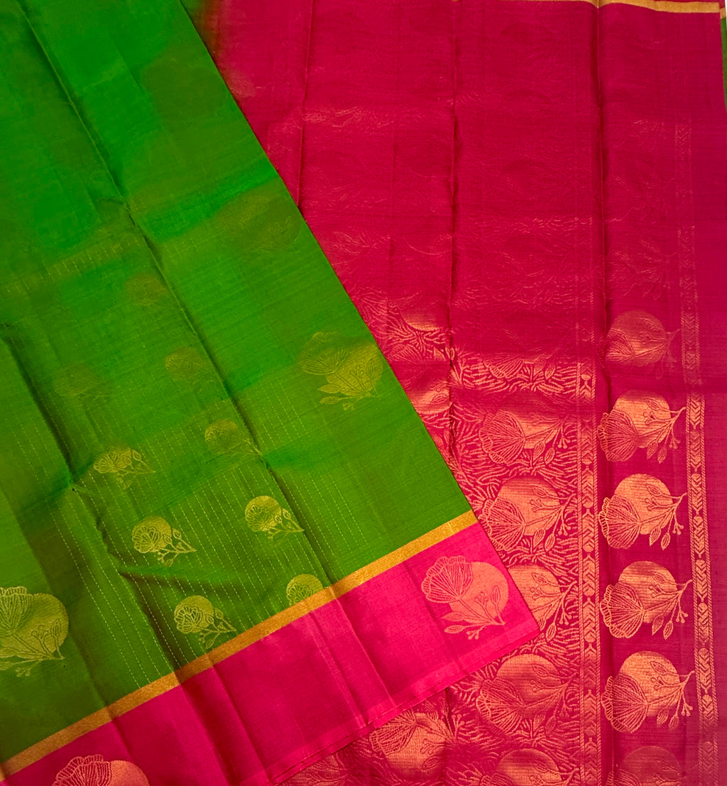 VSF1039 - olive green color body ,pink color pallu,blouse - Pure silk saree