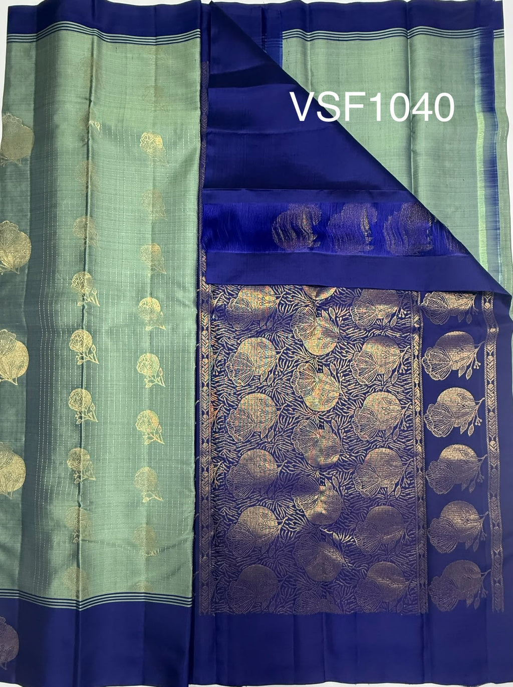 VSF1040 - pastel blue color body ,ink blue color pallu,blouse - Pure silk saree