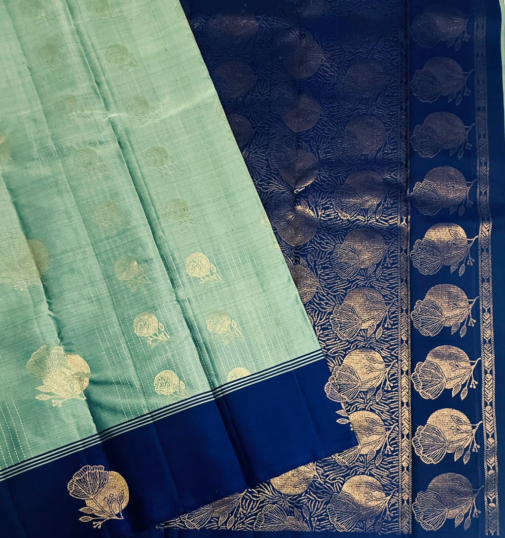 VSF1040 - pastel blue color body ,ink blue color pallu,blouse - Pure silk saree