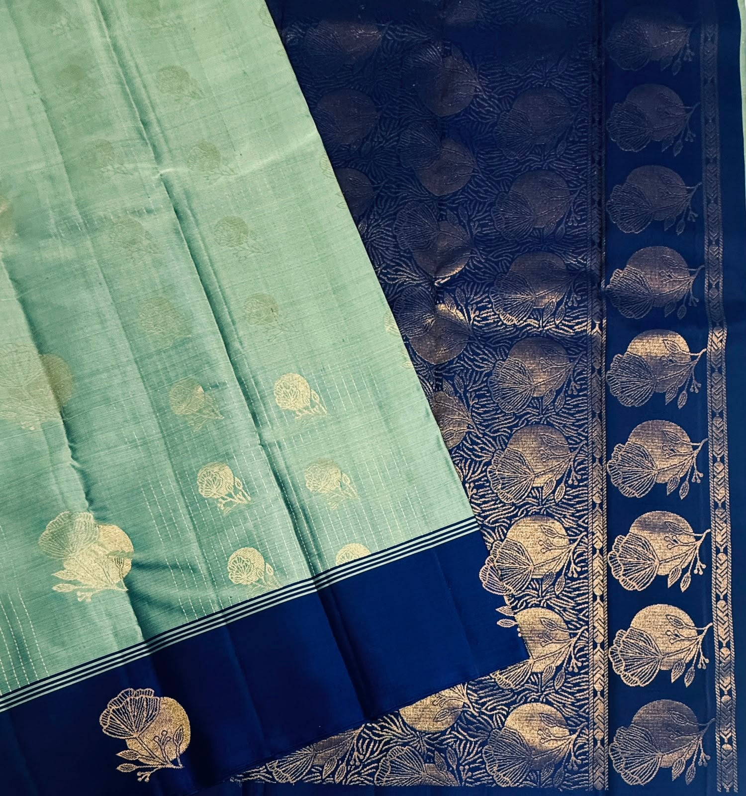 VSF1040 - pastel blue color body ,ink blue color pallu,blouse - Pure silk saree