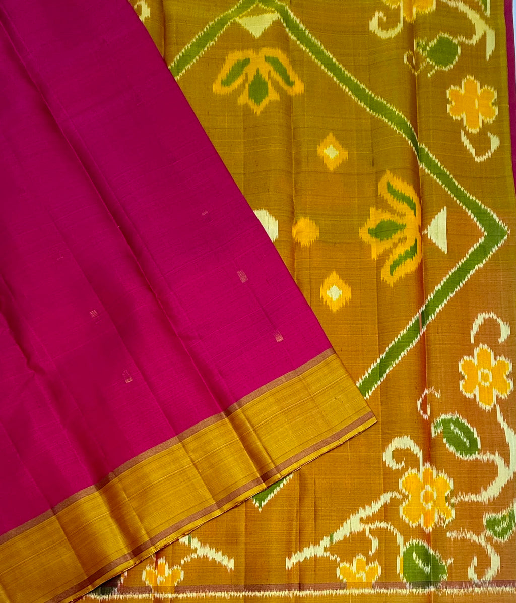 VSF1041 - pink color body ,yellow color pallu,blouse - Pure silk saree