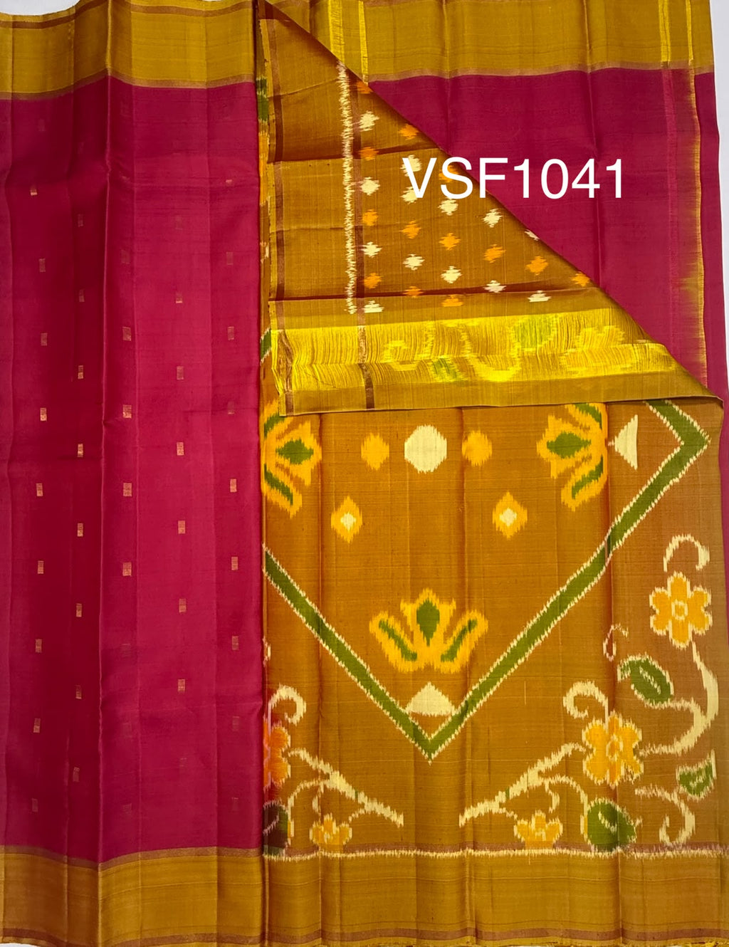 VSF1041 - pink color body ,yellow color pallu,blouse - Pure silk saree