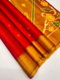 VSF1042 - orange color body ,yellow color pallu,blouse - Pure silk saree