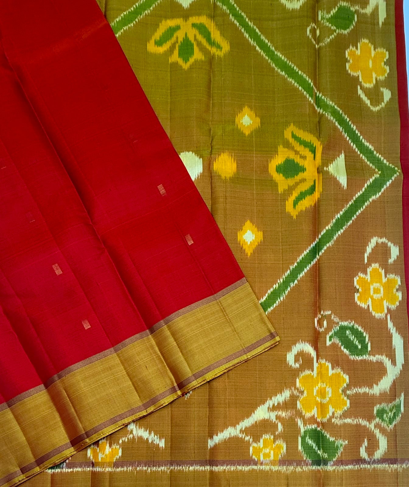 VSF1042 - orange color body ,yellow color pallu,blouse - Pure silk saree