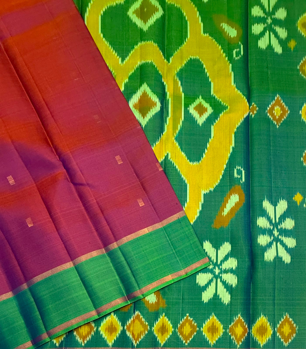 VSF1043 - dual violet color body , yellow color pallu,blouse - Pure silk saree