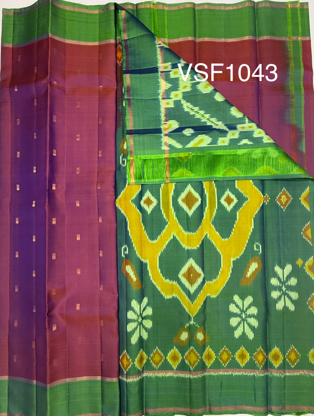 VSF1043 - dual violet color body , yellow color pallu,blouse - Pure silk saree