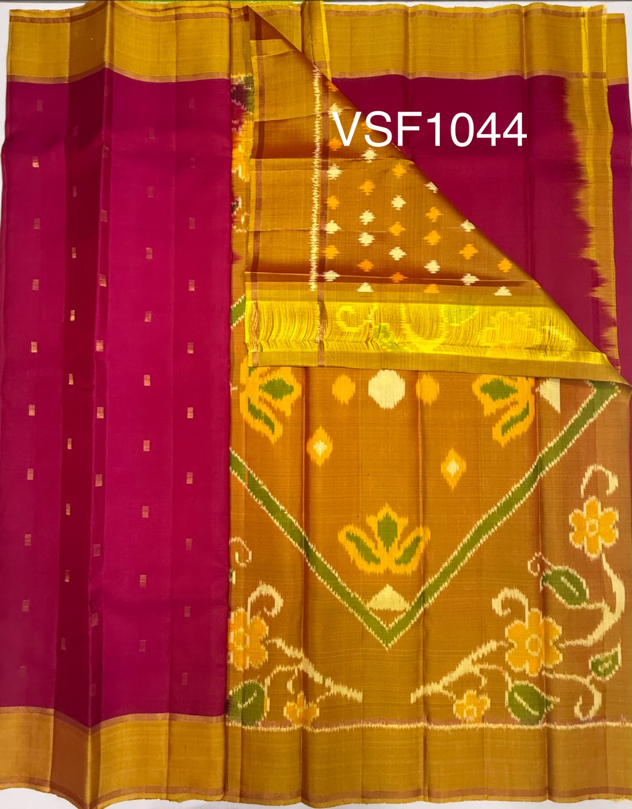 VSF1044 - magenta color body , yellow color pallu,blouse - Pure silk saree