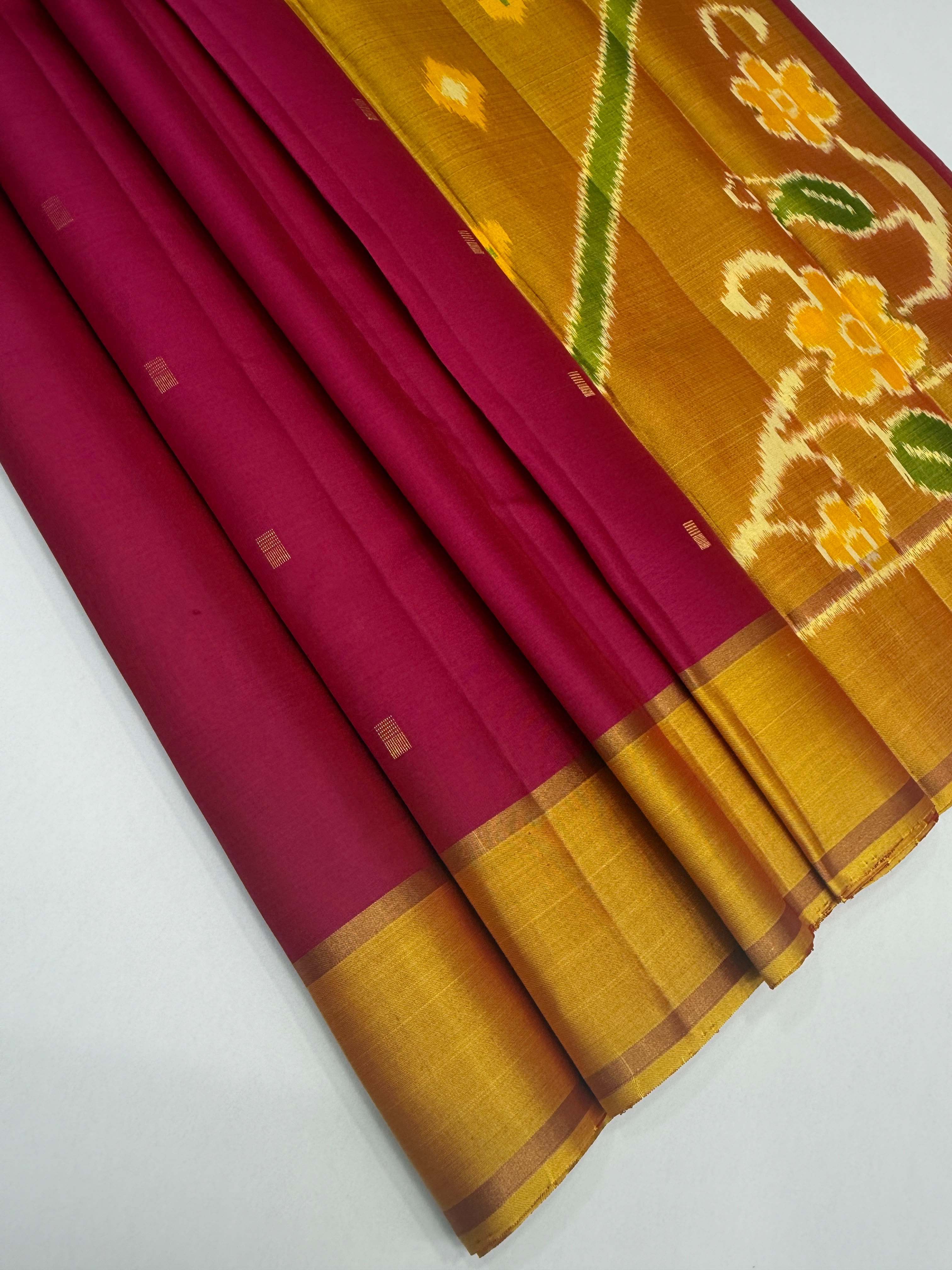 VSF1044 - magenta color body , yellow color pallu,blouse - Pure silk saree