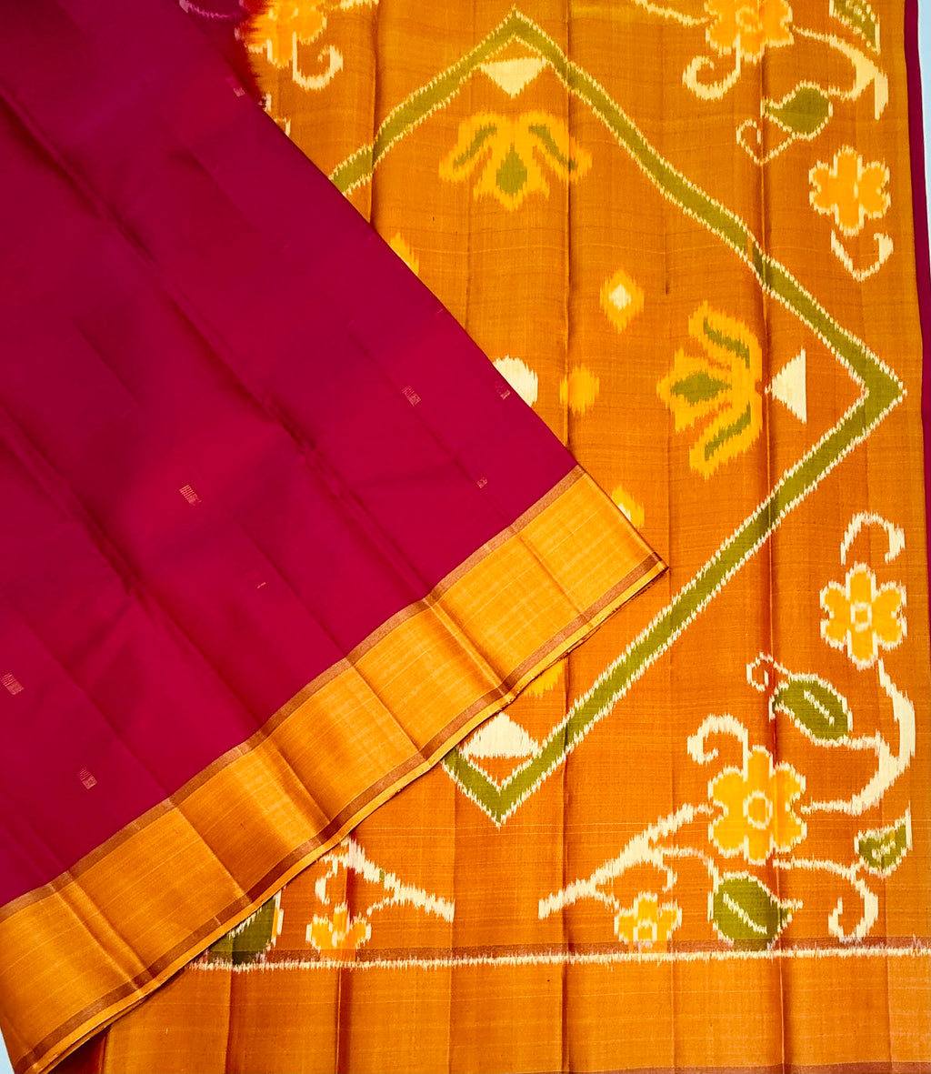 VSF1044 - magenta color body , yellow color pallu,blouse - Pure silk saree