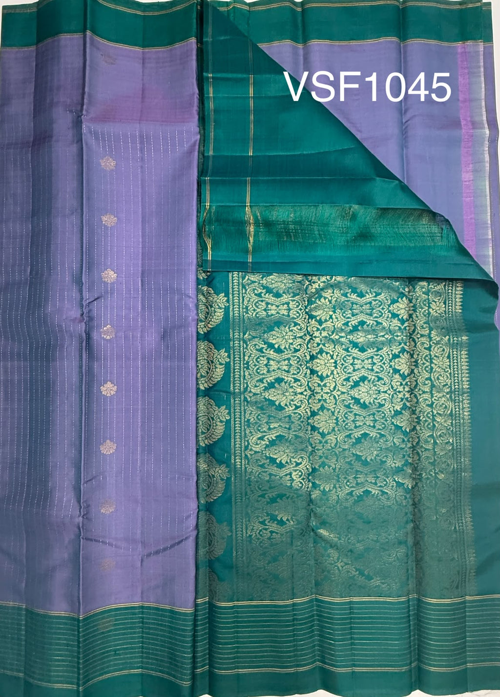 VSF1045 - dual blue color body , peacock green color pallu,blouse - Pure silk saree