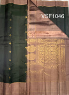 VSF1046 - dark green color body , onion pink color pallu,blouse - Pure silk saree