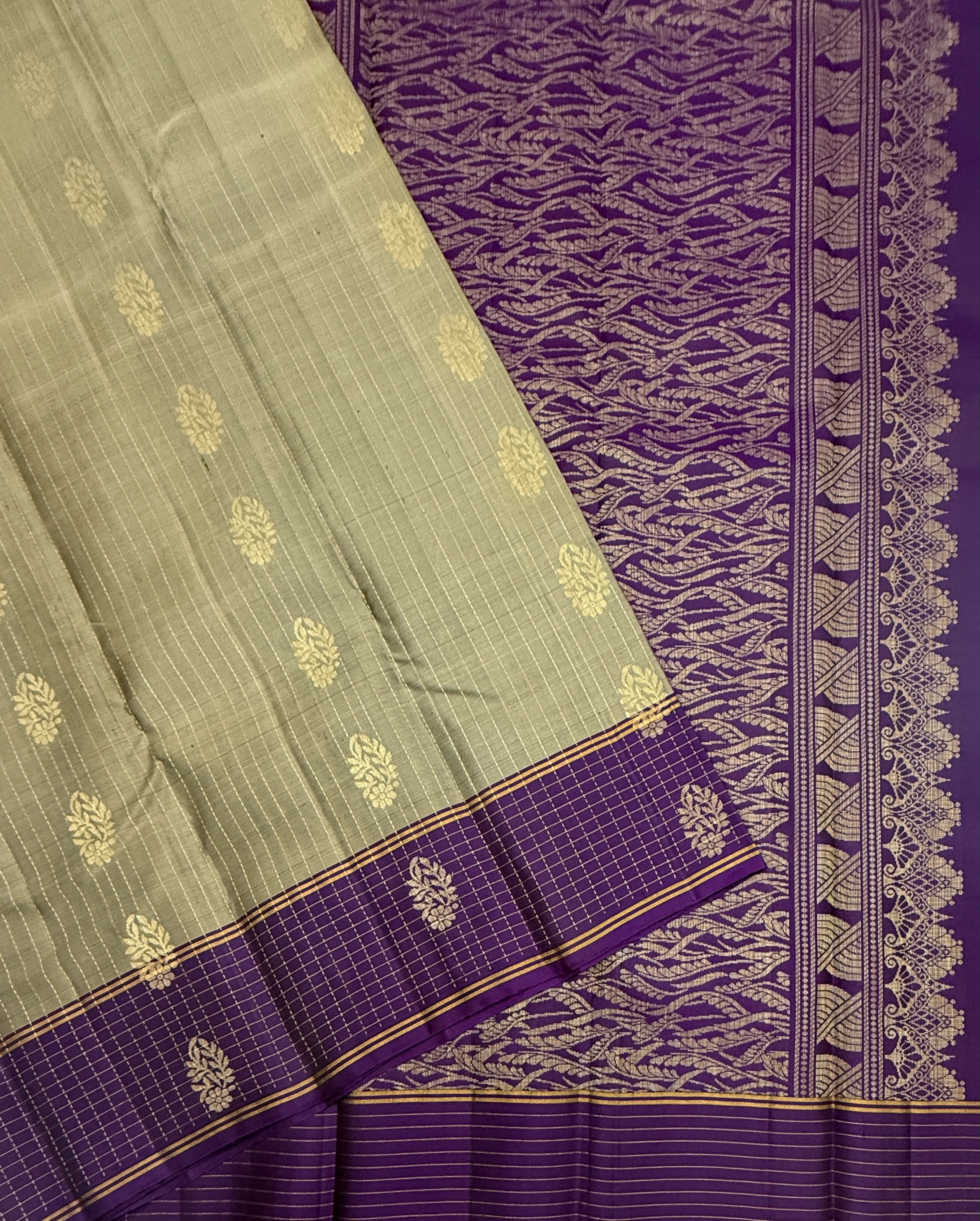 VSF1047 - grey color body , violet color pallu,blouse - Pure silk saree